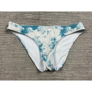 Hollister Bikini Bottom Womens Medium‎ Blue White Tie Dye Ribbed Cheeky Swim Low